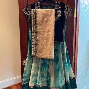 Elegant Teal and Gold 3 Piece Sharara